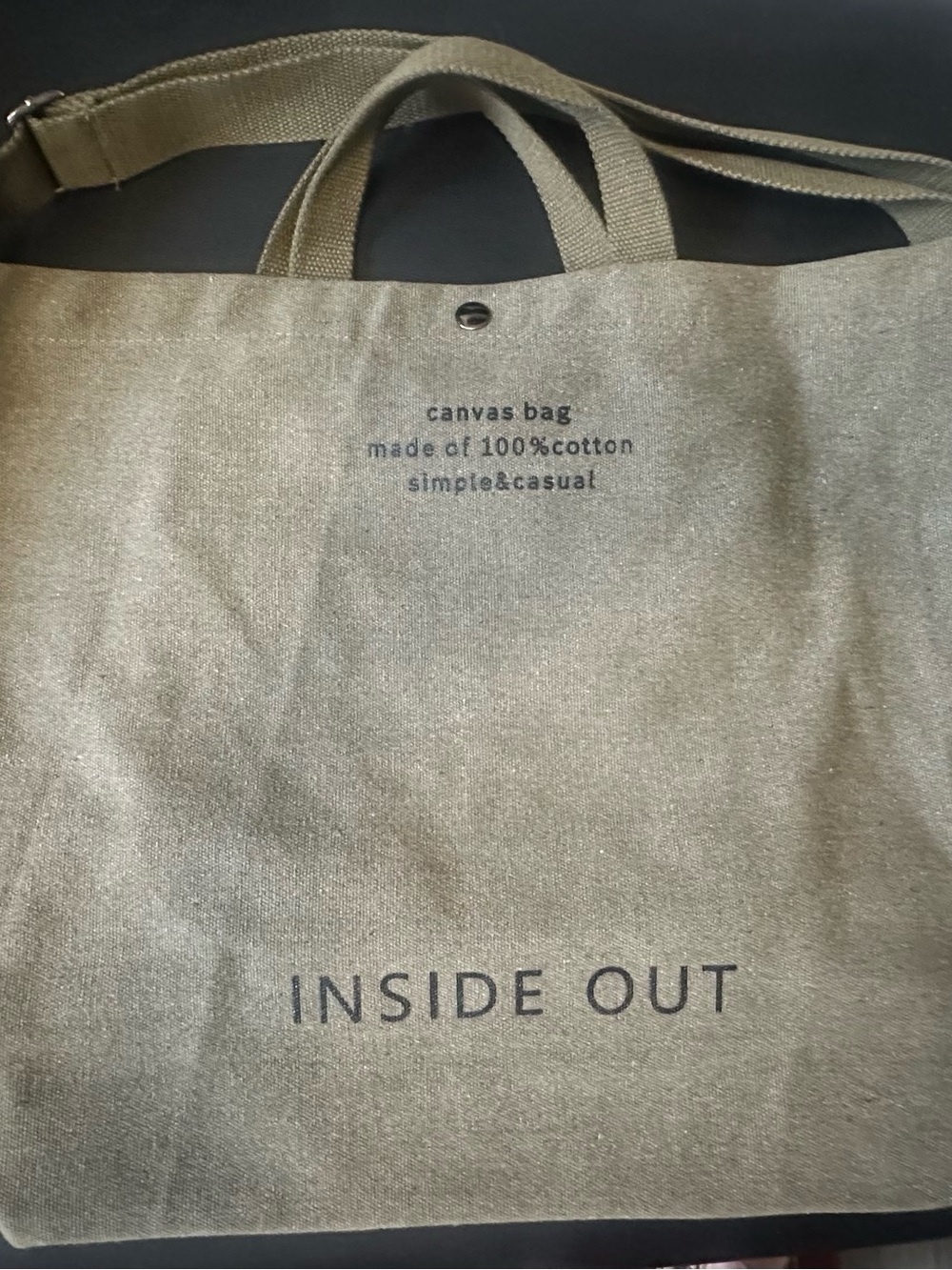 INSIDE OUT Canvas Tote Bag in Olive Green